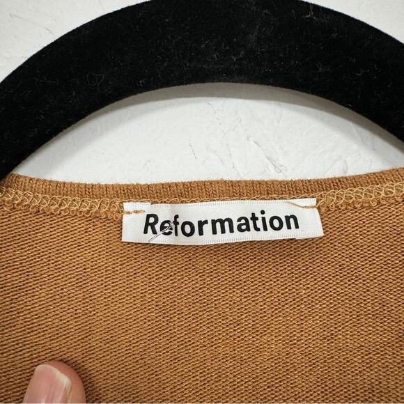 Reformation Brown Organic Cotton Blend V Neck Sweater Women S Bell Sleeve Luxury - Picture 4 of 11